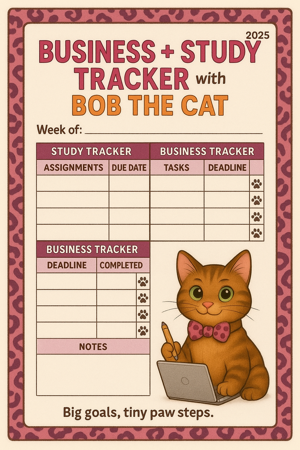 ✨ Bob the Cat Printable Planner Bundle | Self-Care, Pet Care, Business & Study Organizers