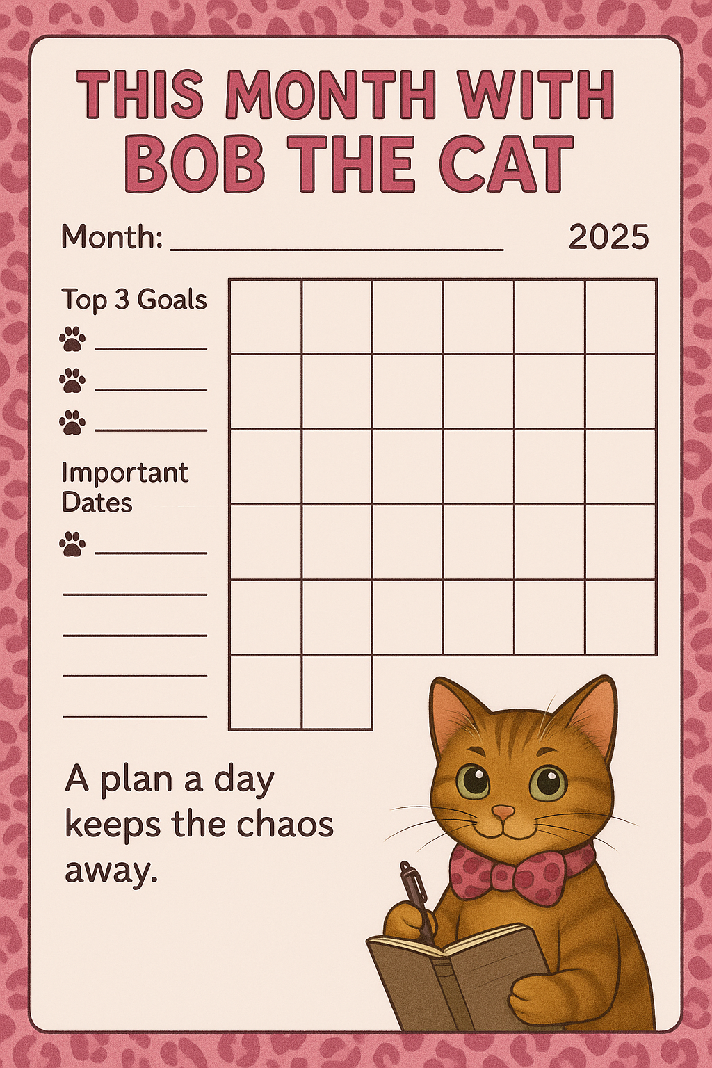 ✨ Bob the Cat Printable Planner Bundle | Self-Care, Pet Care, Business &amp; Study Organizers